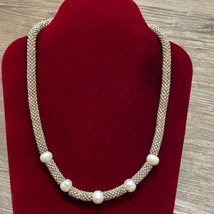 Vintage Silver Beaded and Large Pearl Necklace Choker
